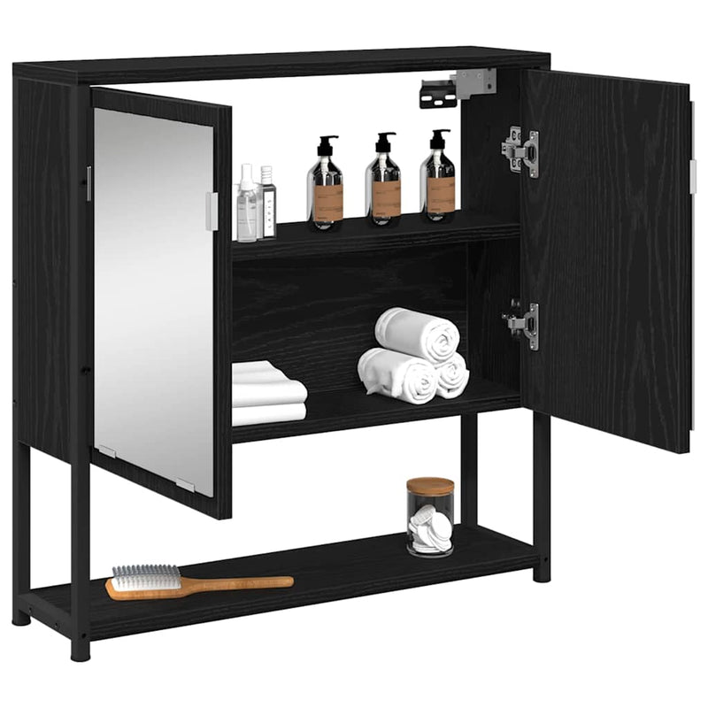 vidaXL Fürdőszobai tükrös szekrény Musta tammi 60 x 16 x 60 cm Faanyag
