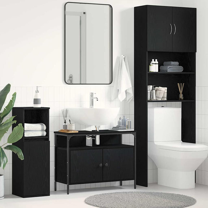 vidaXL Fürdőszobai mosdószekrény Musta tammi 80 x 30 x 60 cm Faanyag
