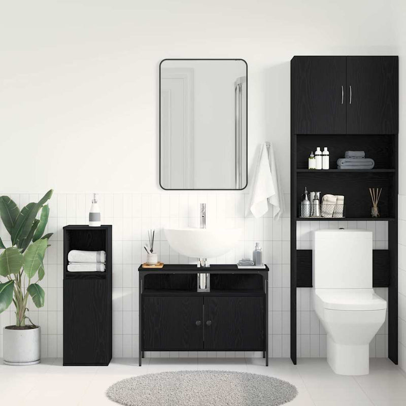vidaXL Fürdőszobai mosdószekrény Musta tammi 80 x 30 x 60 cm Faanyag