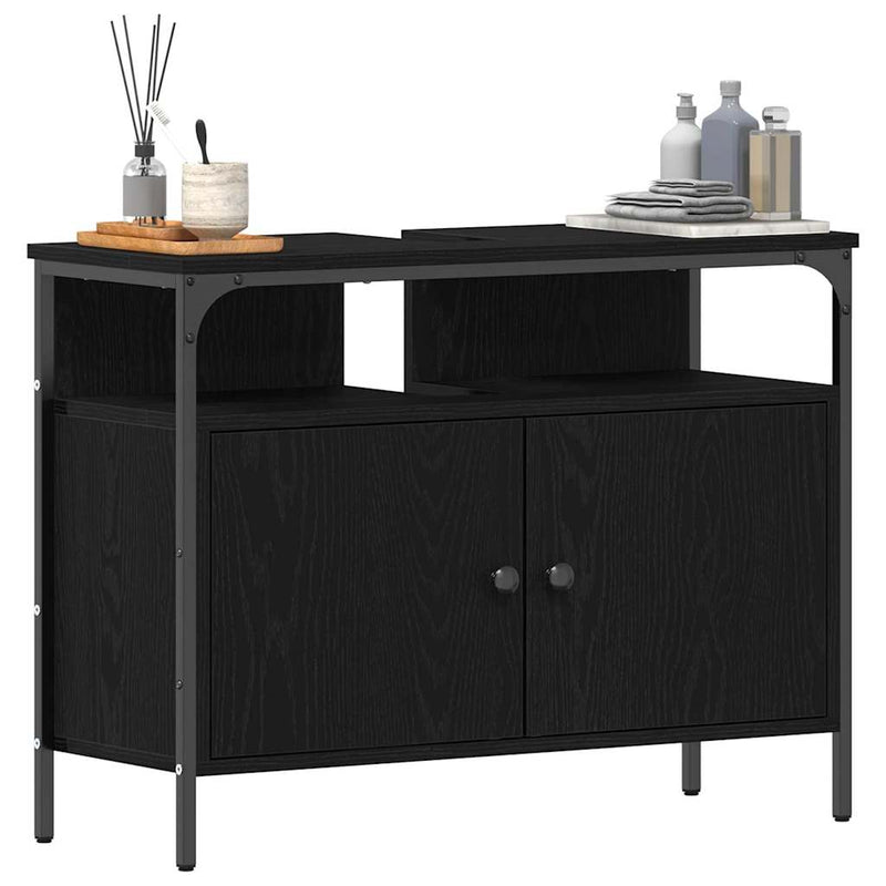 vidaXL Fürdőszobai mosdószekrény Musta tammi 80 x 30 x 60 cm Faanyag