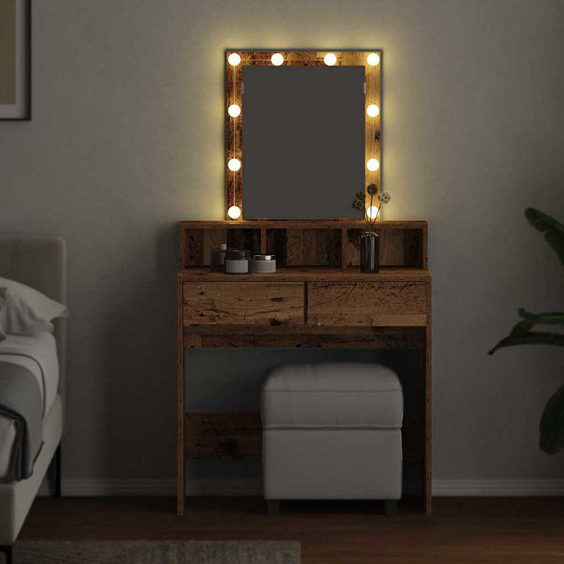 vidaXL Sminktükör fiókkal polcokkal Öreg fa 80 x 41 x 144,5 cm Faanyag