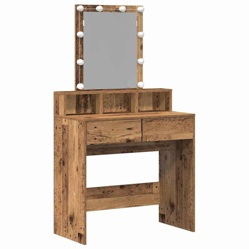 vidaXL Sminktükör fiókkal polcokkal Öreg fa 80 x 41 x 144,5 cm Faanyag