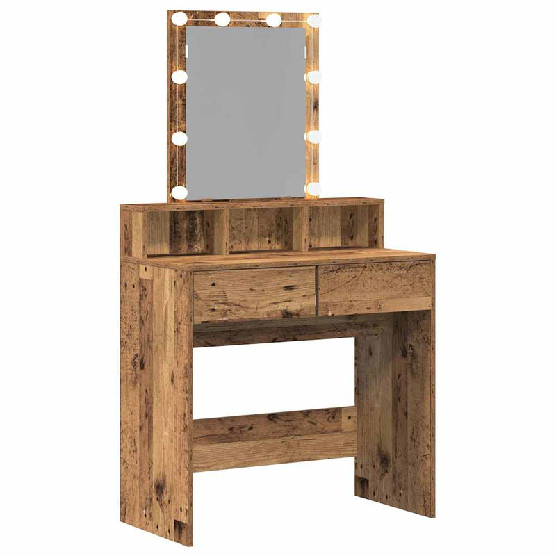 vidaXL Sminktükör fiókkal polcokkal Öreg fa 80 x 41 x 144,5 cm Faanyag