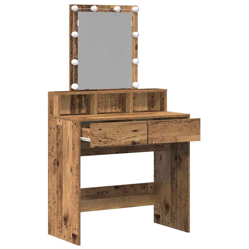 vidaXL Sminktükör fiókkal polcokkal Öreg fa 80 x 41 x 144,5 cm Faanyag
