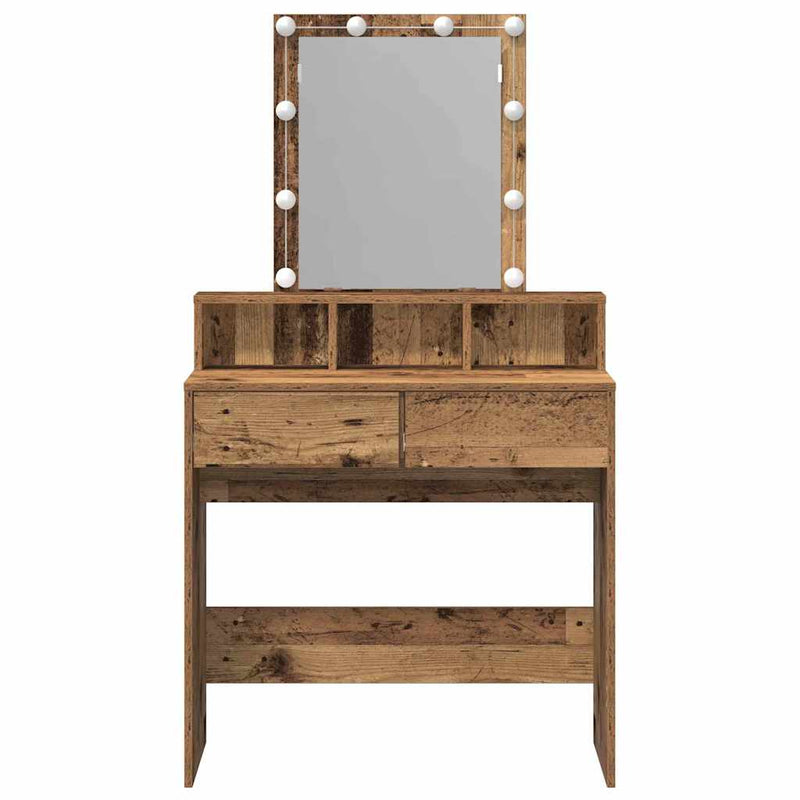 vidaXL Sminktükör fiókkal polcokkal Öreg fa 80 x 41 x 144,5 cm Faanyag