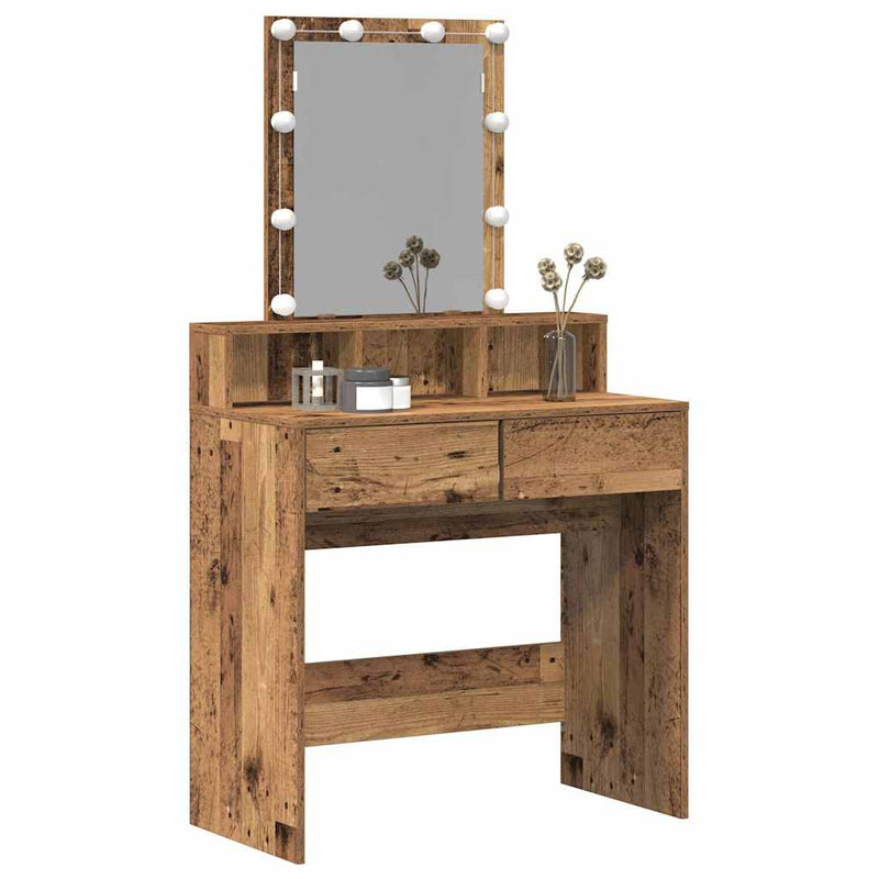 vidaXL Sminktükör fiókkal polcokkal Öreg fa 80 x 41 x 144,5 cm Faanyag