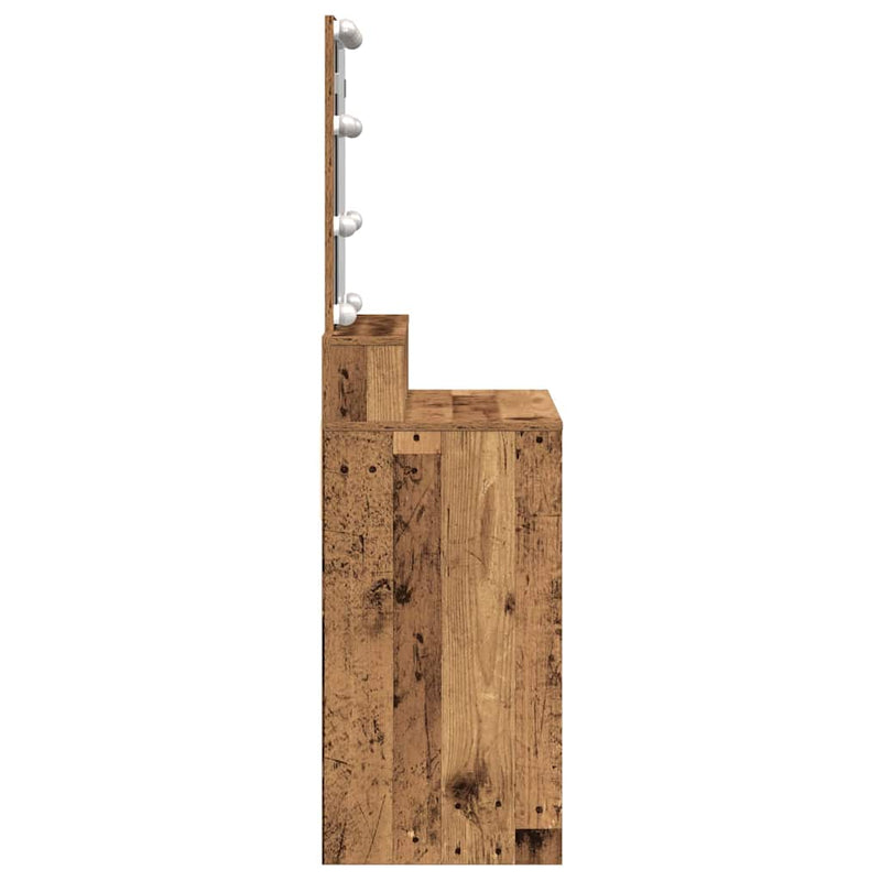 vidaXL Sminktükör fiókkal polcokkal Öreg fa 80 x 41 x 144,5 cm Faanyag
