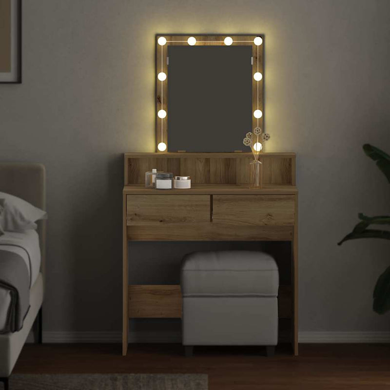 vidaXL Sminktükör fiókkal kézműves tölgy 80 x 41 x 144,5 cm Faanyag