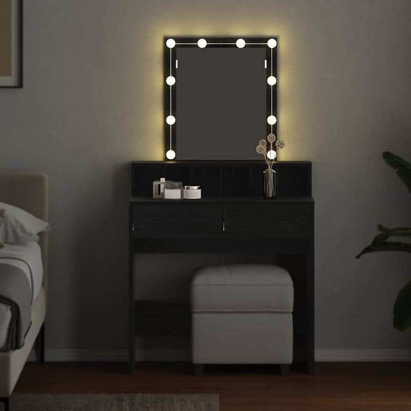 vidaXL Sminktükör fiókkal Musta tammi 80 x 41 x 144,5 cm Faanyag