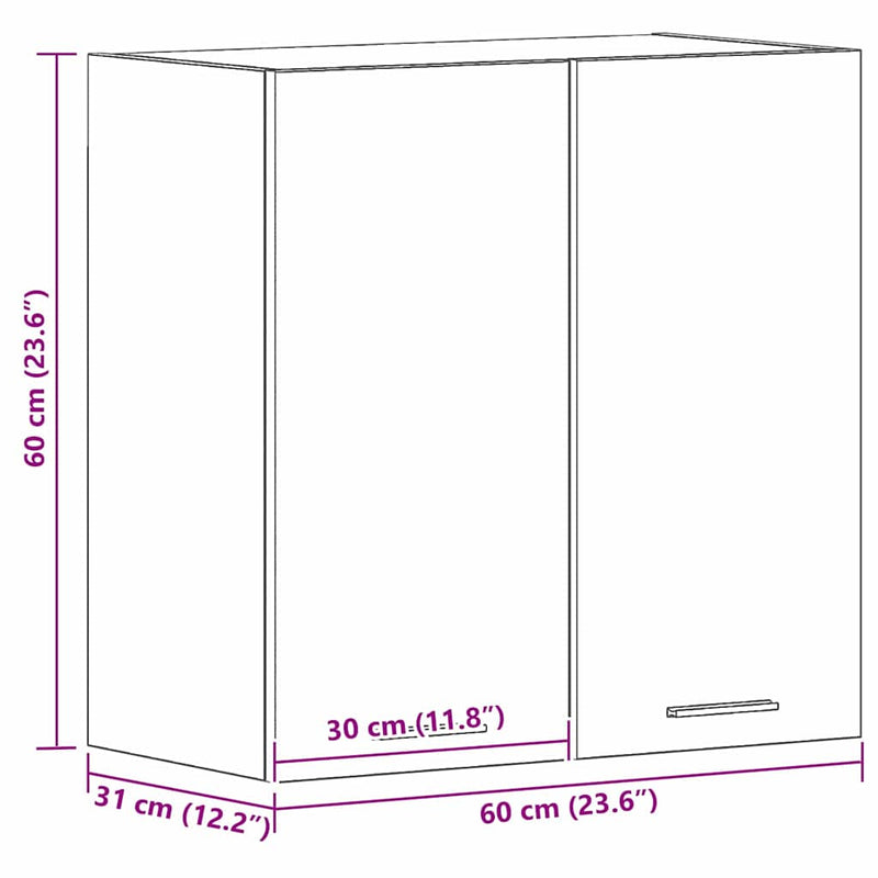 vidaXL Függő szekrény polcokkal Musta tammi 60 x 31 x 60 cm Faanyag