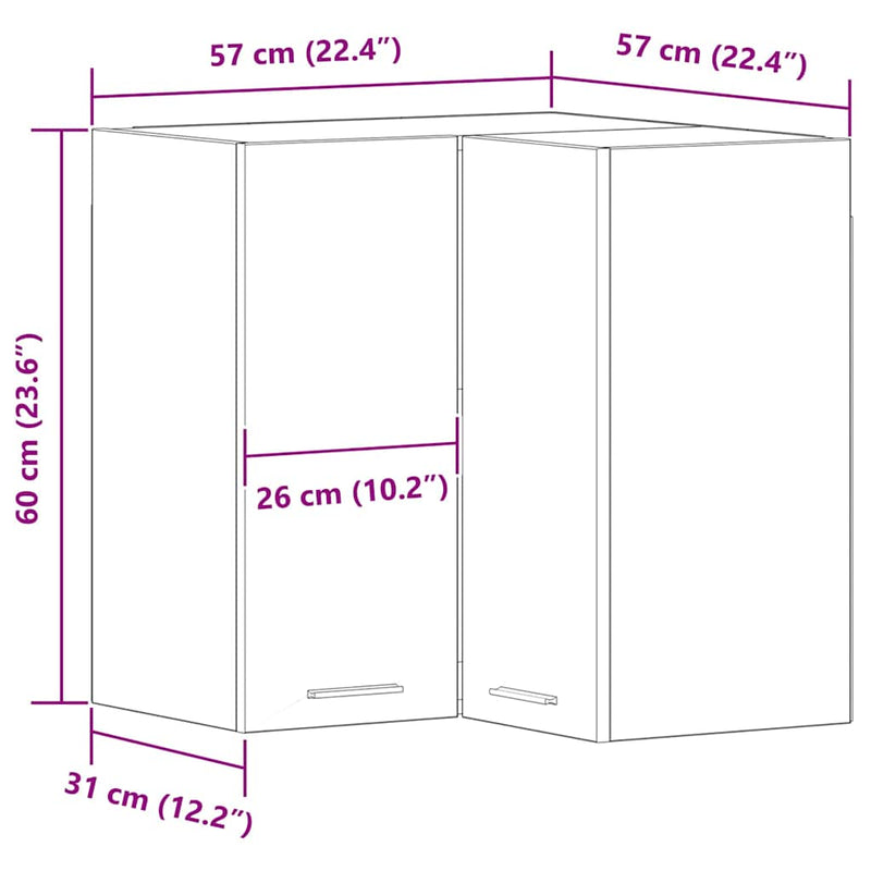 vidaXL Függő sarok szekrény Musta tammi 57 x 57 x 60 cm Faanyag