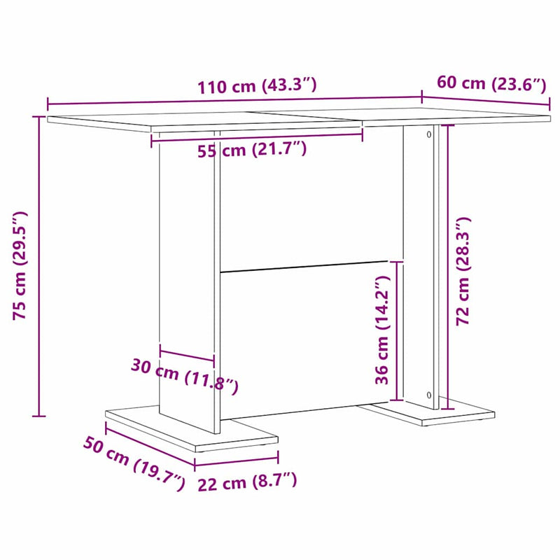 vidaXL Étkezőasztal Musta tammi 110 x 60 x 75 cm Faanyag