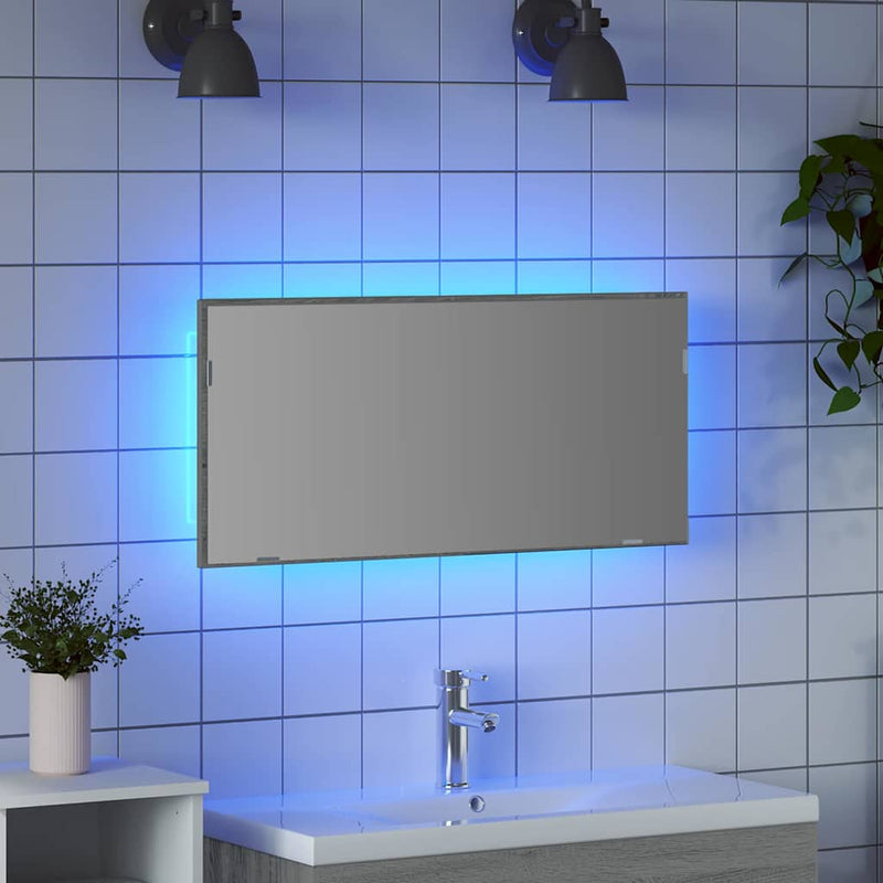 vidaXL Fürdőszobai tükör Magas szürke sonoma 80 x 8.5 x 37 cm Faanyag