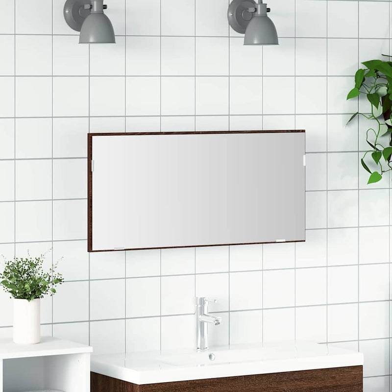 vidaXL Fürdőszobai tükör tükörrel barna tölgy 80 x 8.5 x 37 cm Faanyag