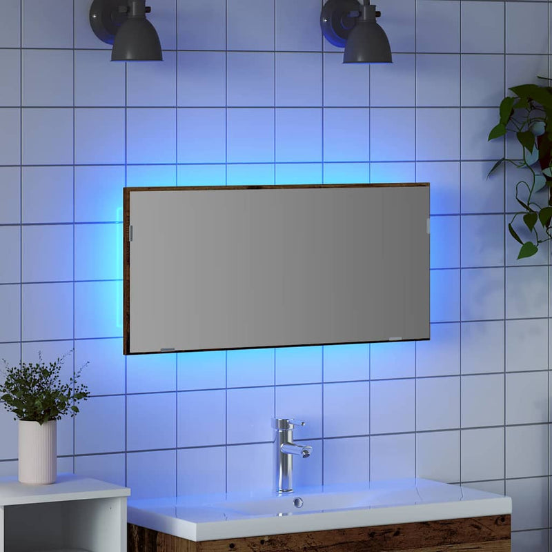vidaXL Fürdőszobai tükör tükörrel Régi fa 80 x 8.5 x 37 cm Faanyag