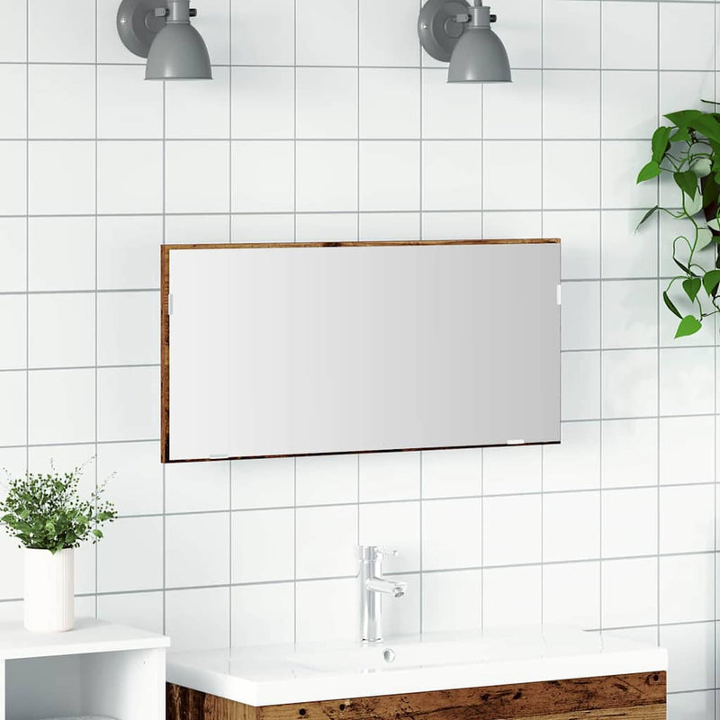 vidaXL Fürdőszobai tükör tükörrel Régi fa 80 x 8.5 x 37 cm Faanyag