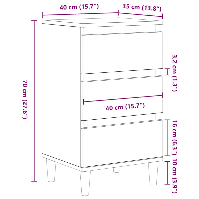 vidaXL Éjjeliszekrény fiókkal Musta tammi 40 x 35 x 70 cm Faanyag