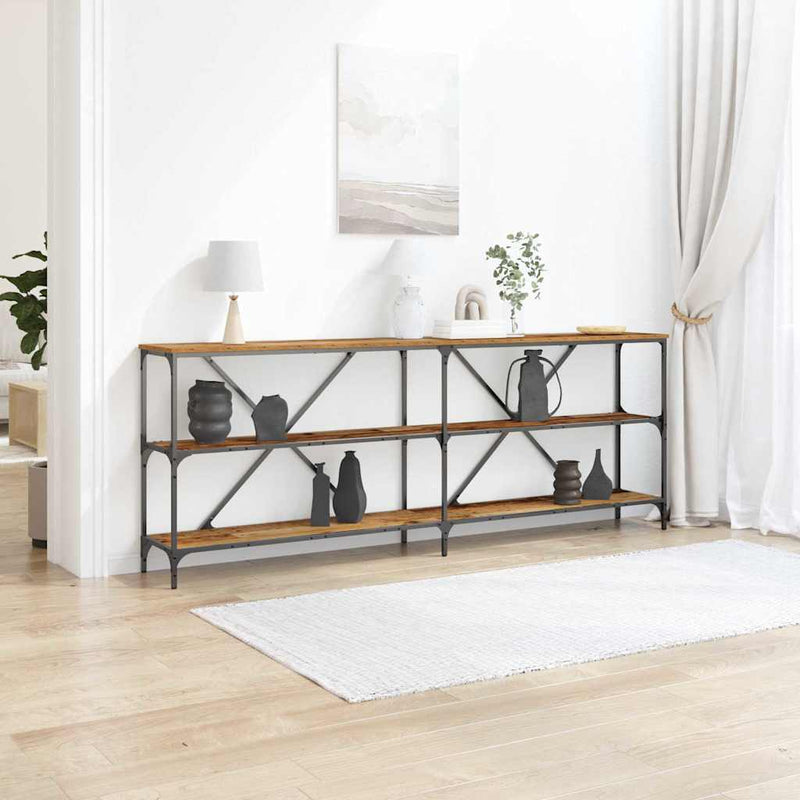 vidaXL Konzolasztal polcokkal Egyéb tárolóval Öreg fa 180 x 30 x 75 cm