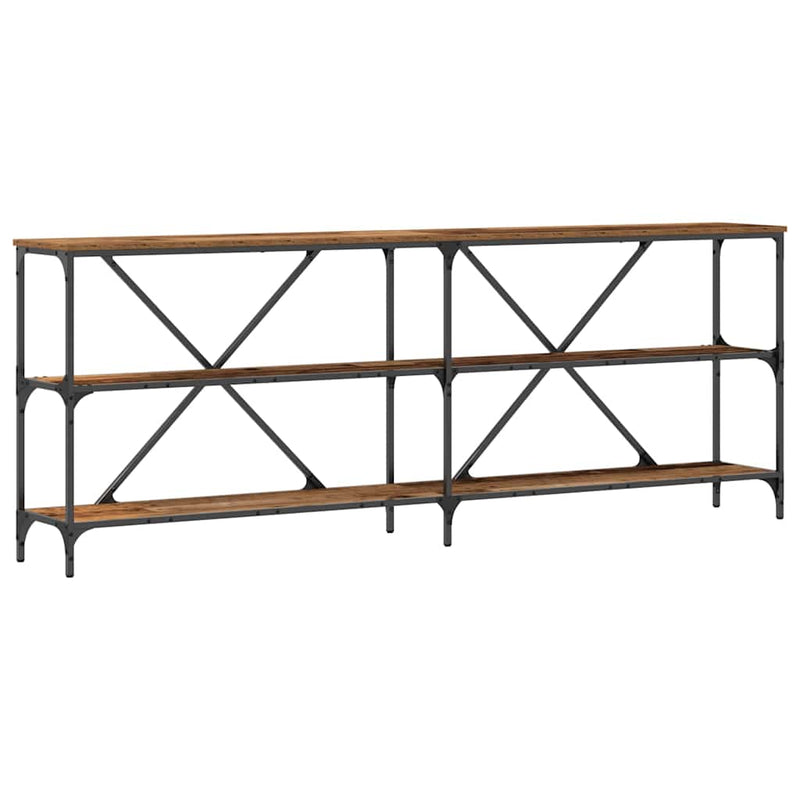 vidaXL Konzolasztal polcokkal Egyéb tárolóval Öreg fa 180 x 30 x 75 cm
