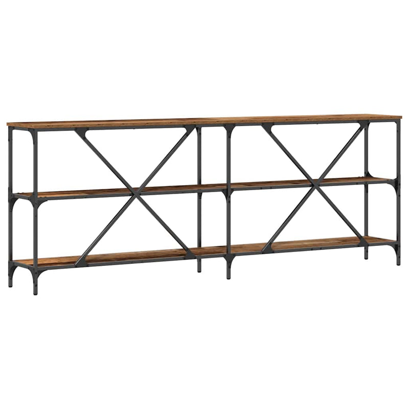 vidaXL Konzolasztal polcokkal Egyéb tárolóval Öreg fa 180 x 30 x 75 cm