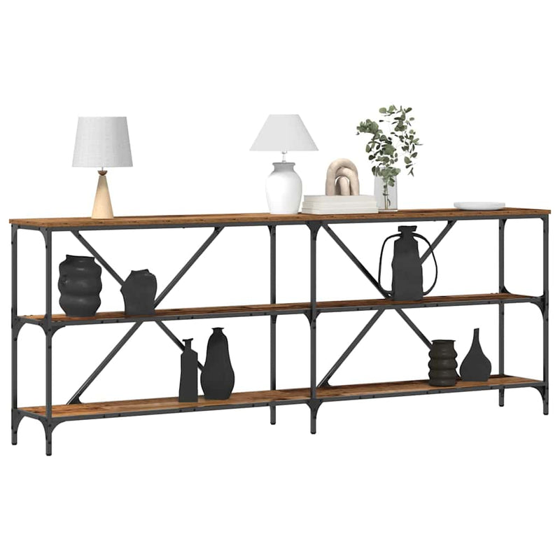 vidaXL Konzolasztal polcokkal Egyéb tárolóval Öreg fa 180 x 30 x 75 cm