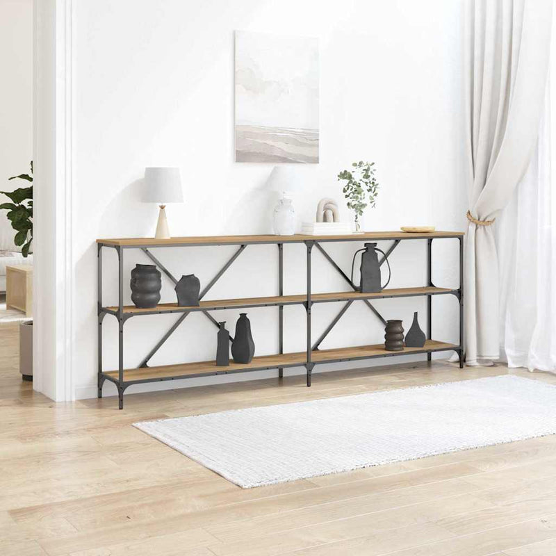 vidaXL Konzolasztal polcokkal Egyéb kézműves tölgy 180 x 30 x 75 cm