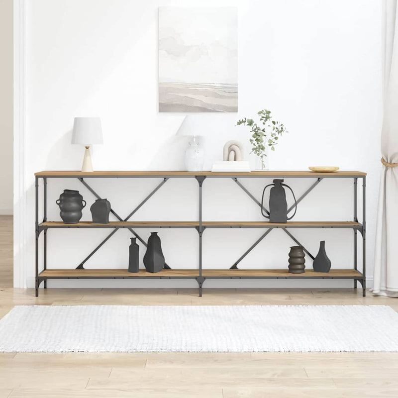 vidaXL Konzolasztal polcokkal Egyéb kézműves tölgy 180 x 30 x 75 cm