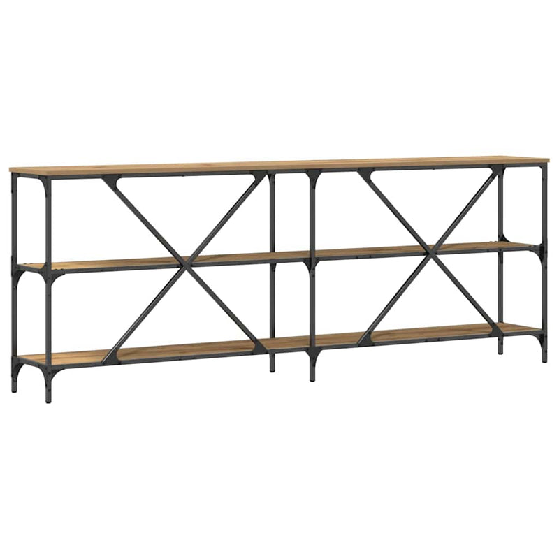 vidaXL Konzolasztal polcokkal Barna 200 x 30 x 75 cm Faanyag