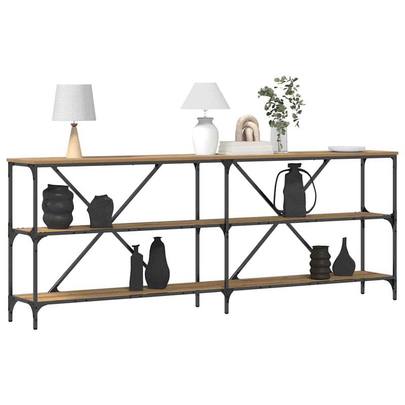 vidaXL Konzolasztal polcokkal Egyéb kézműves tölgy 180 x 30 x 75 cm