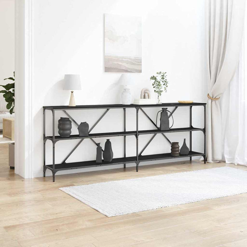 vidaXL Konzolasztal polcokkal Egyéb Musta tammi 180 x 30 x 75 cm