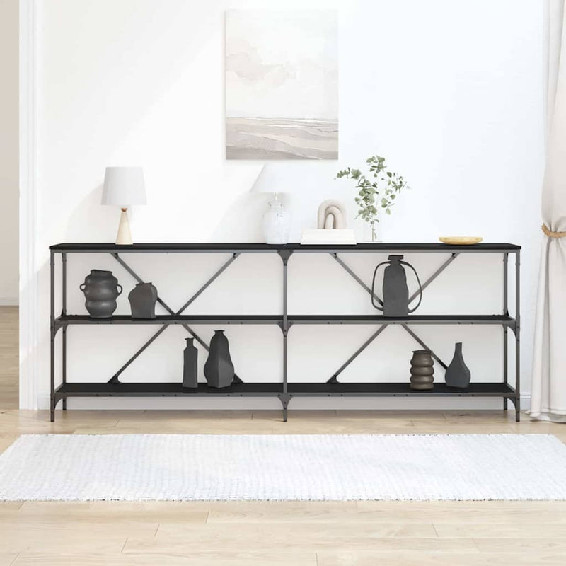 vidaXL Konzolasztal polcokkal Egyéb Musta tammi 180 x 30 x 75 cm