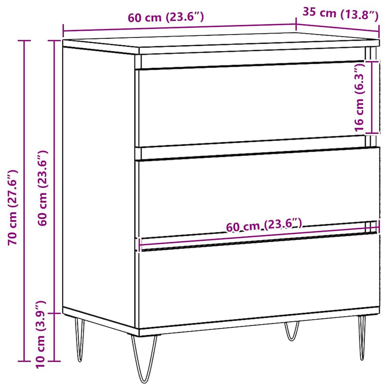vidaXL Széf fiókkal kézműves tölgy 60 x 35 x 70 cm Faanyag