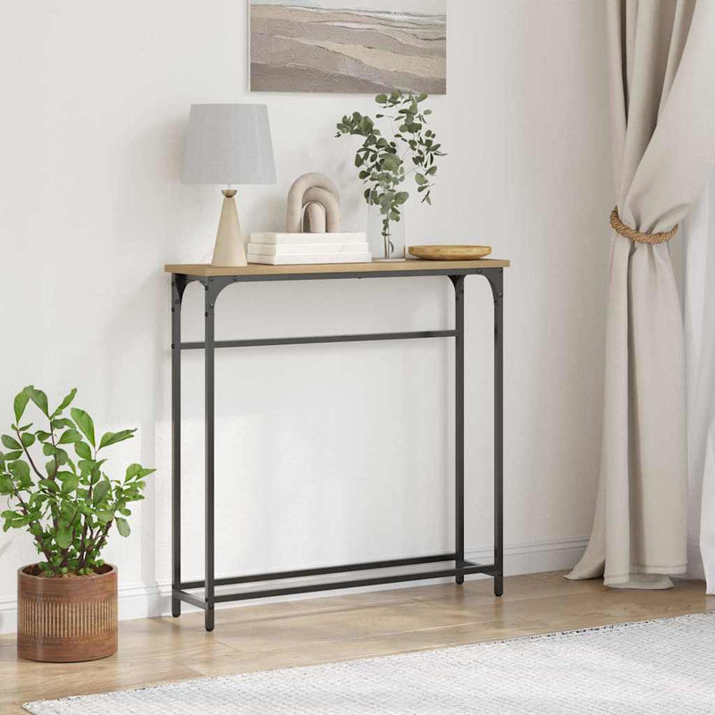 vidaXL Konzolasztal polcokkal kézműves tölgy 75 x 19.5 x 75 cm