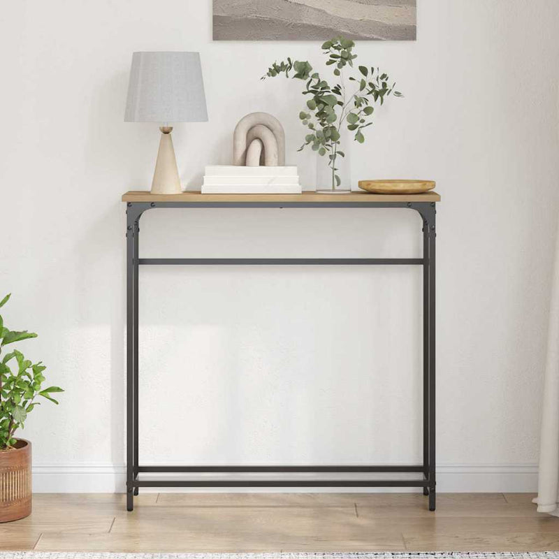 vidaXL Konzolasztal polcokkal kézműves tölgy 75 x 19.5 x 75 cm