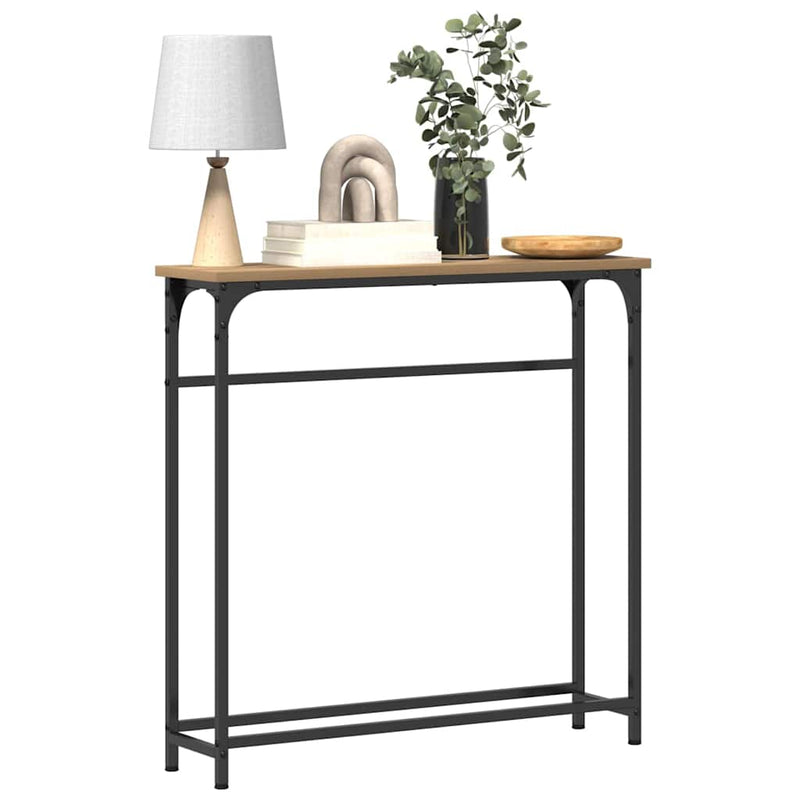 vidaXL Konzolasztal polcokkal kézműves tölgy 75 x 19.5 x 75 cm