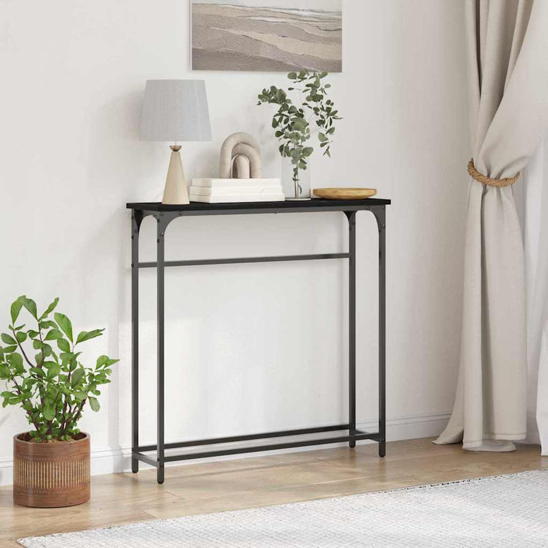 vidaXL Konzolasztal Musta tammi 75 x 19.5 x 75 cm Műgyantás fa és fém