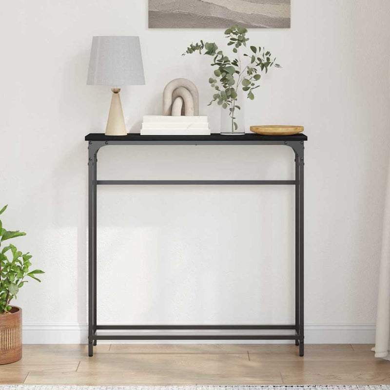 vidaXL Konzolasztal Musta tammi 75 x 19.5 x 75 cm Műgyantás fa és fém