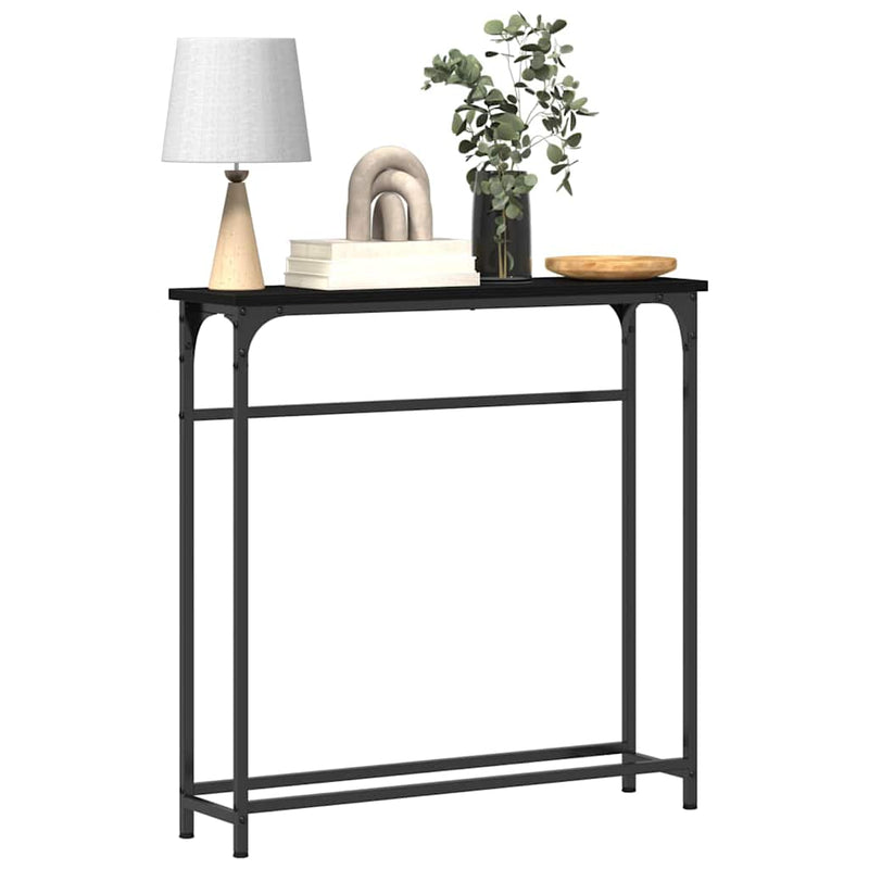 vidaXL Konzolasztal Musta tammi 75 x 19.5 x 75 cm Műgyantás fa és fém