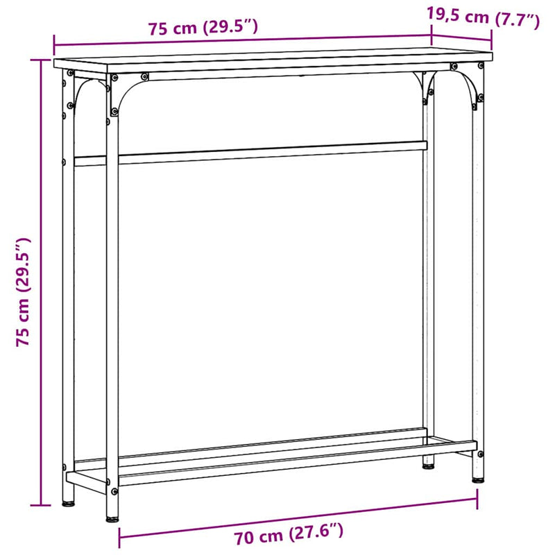 vidaXL Konzolasztal Musta tammi 75 x 19.5 x 75 cm Műgyantás fa és fém