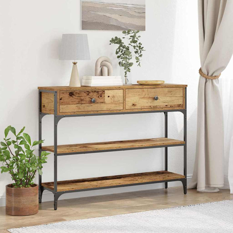 vidaXL Konzolasztal Régi fa 100 x 25 x 75 cm Műgyantás fa és fém