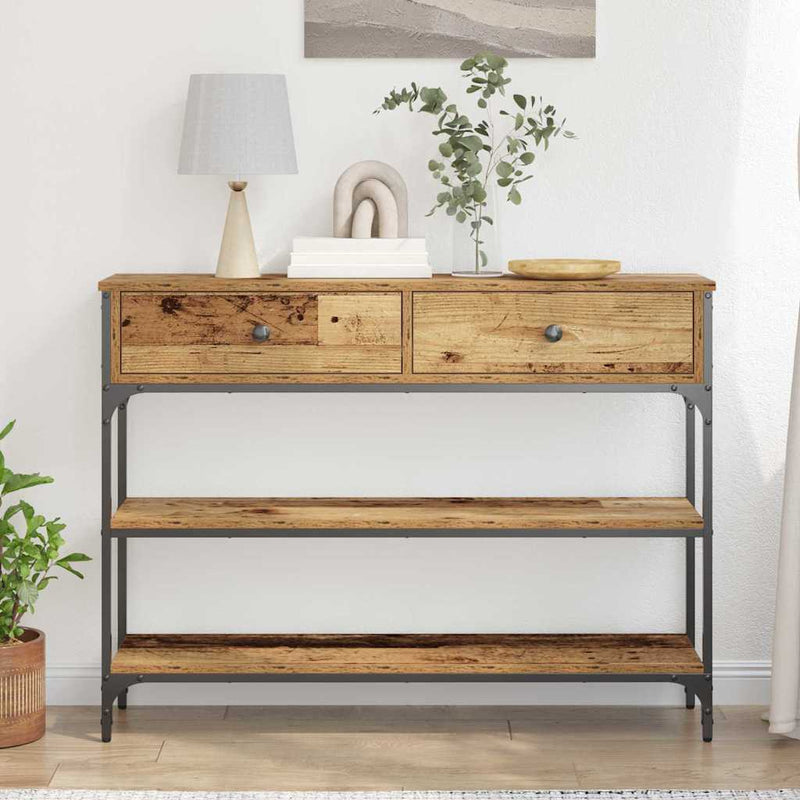 vidaXL Konzolasztal Régi fa 100 x 25 x 75 cm Műgyantás fa és fém