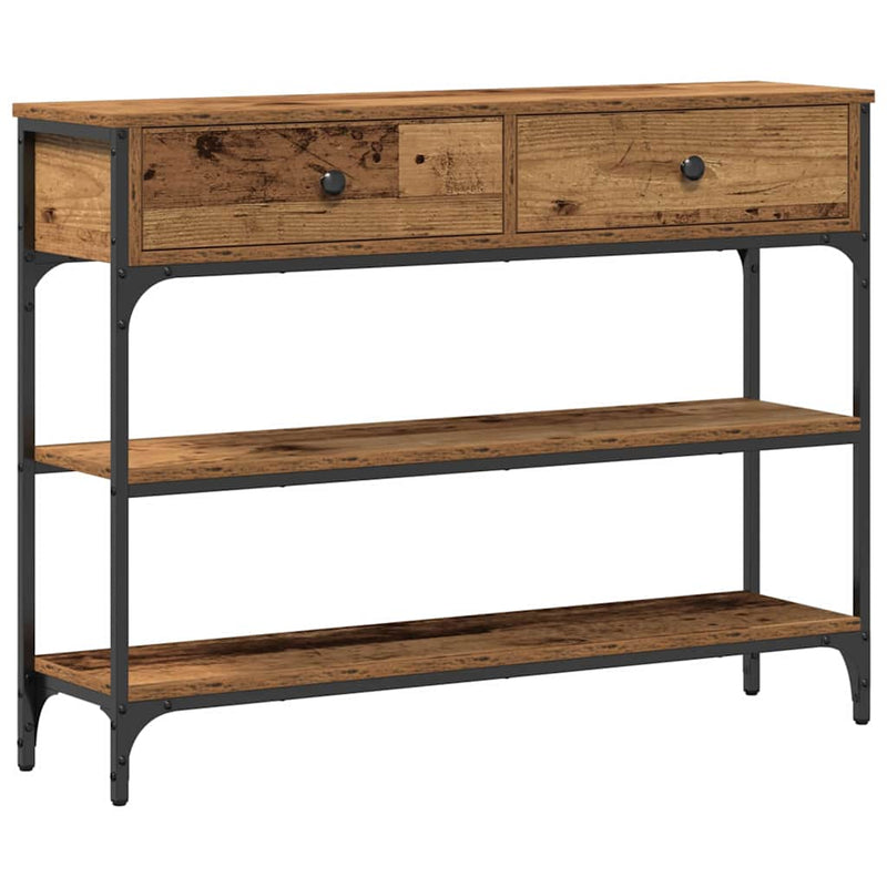 vidaXL Konzolasztal Régi fa 100 x 25 x 75 cm Műgyantás fa és fém