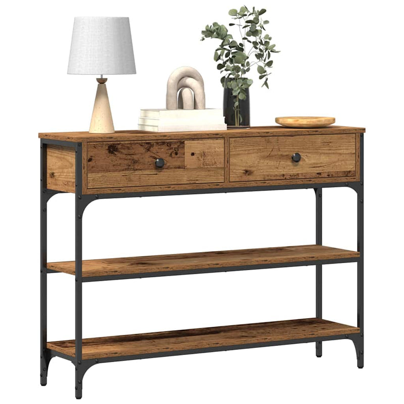 vidaXL Konzolasztal Régi fa 100 x 25 x 75 cm Műgyantás fa és fém