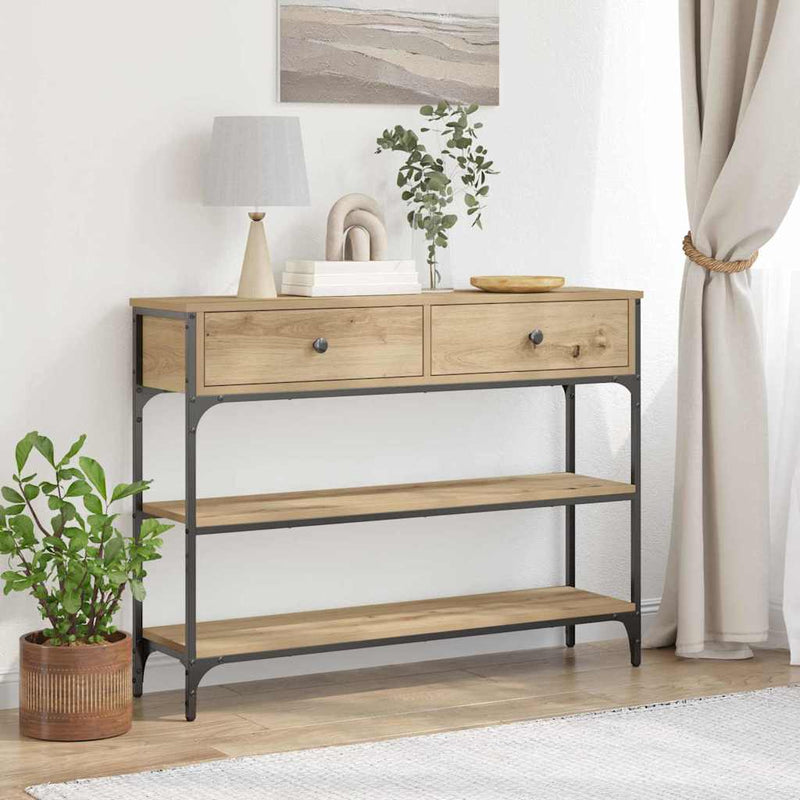 vidaXL Konzolasztal fiókkal polcokkal kézműves tölgy 100 x 25 x 75 cm