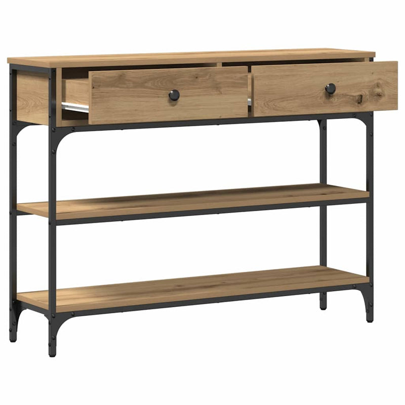 vidaXL Konzolasztal fiókkal polcokkal kézműves tölgy 100 x 25 x 75 cm