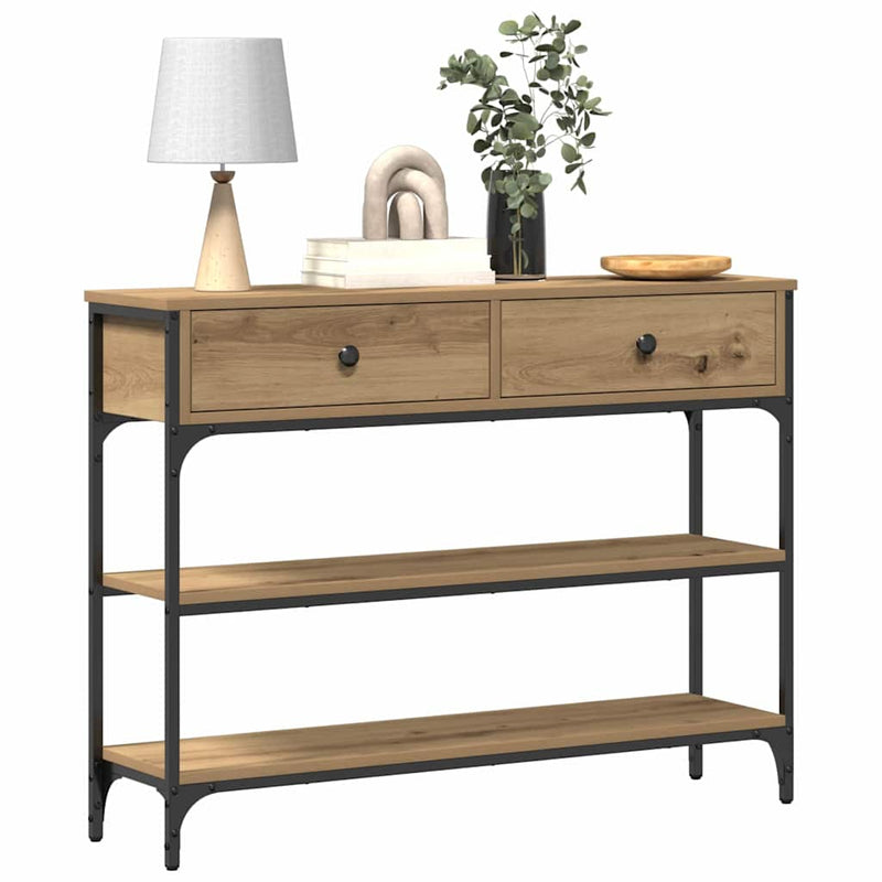 vidaXL Konzolasztal fiókkal polcokkal kézműves tölgy 100 x 25 x 75 cm