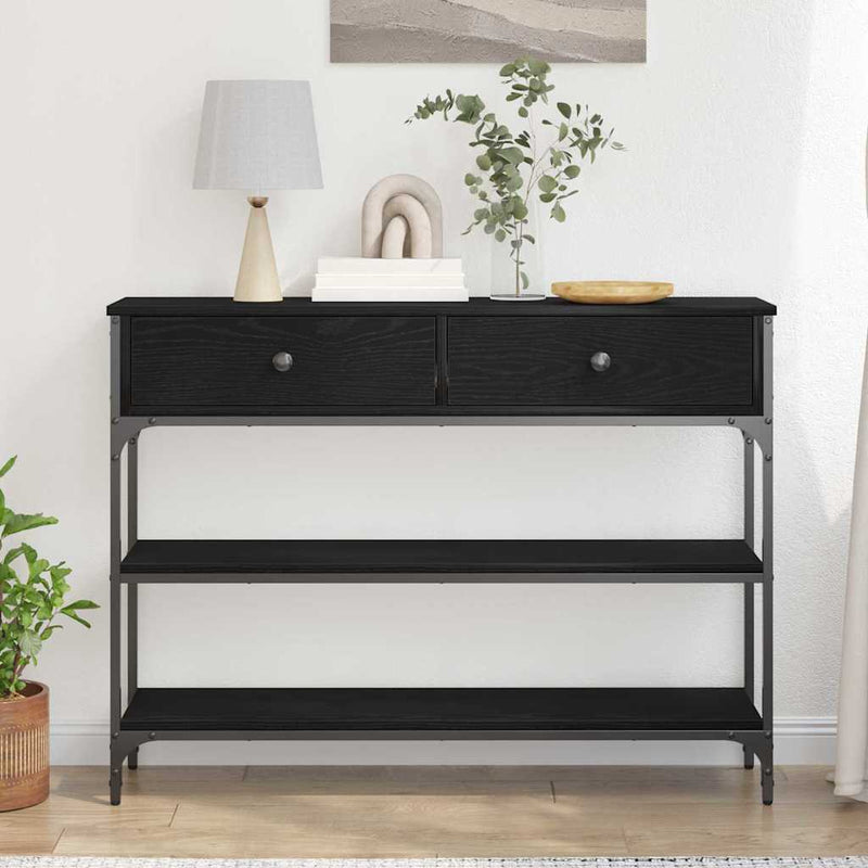 vidaXL Konzolasztal Musta tammi 100 x 25 x 75 cm Műgyantás fa és fém
