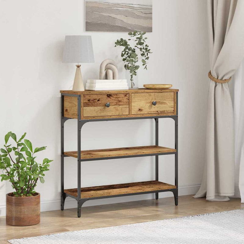 vidaXL Konzolasztal Régi fa 72,5 x 25 x 75 cm Műgyantás fa és fém