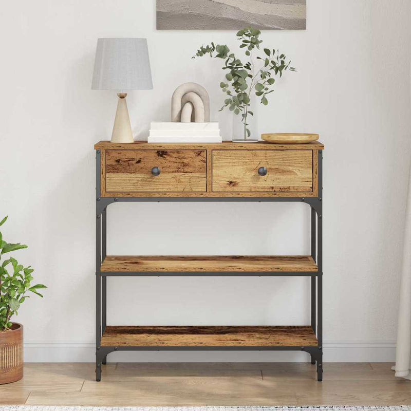 vidaXL Konzolasztal Régi fa 72,5 x 25 x 75 cm Műgyantás fa és fém
