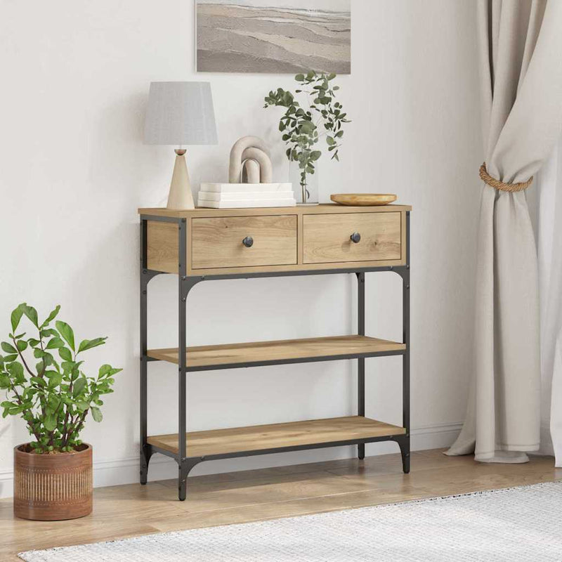 vidaXL Konzolasztal fiókkal polcokkal kézműves tölgy 72,5 x 25 x 75 cm